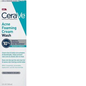 CeraVe Acne Foaming Cream Wash 10% Benzoyl Peroxide Acne Treatment 5oz